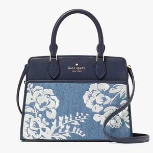New Kate Spade Madison Vase Floral Denim Satchel